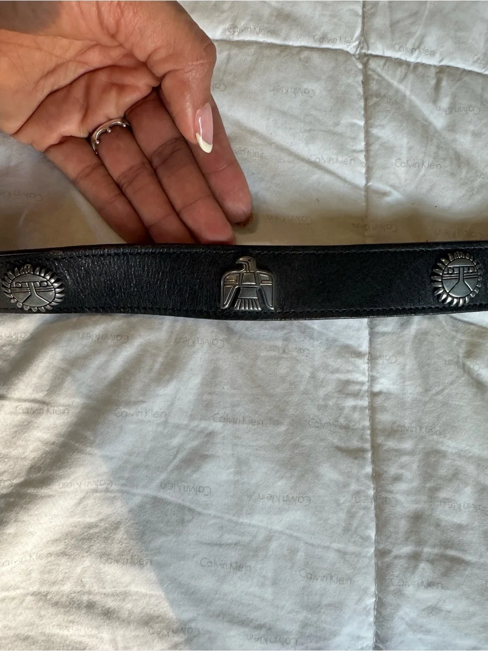 Black Leather Belt with Silver Buckle vintage.